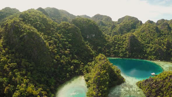 Coron Palawan Philippines Aerial View of Beautiful Twin Lagoon and Limestone Cliffs