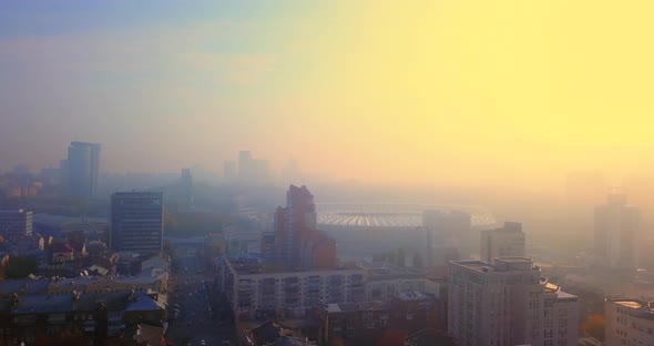 Aerial City Fog Sunset