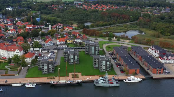 Fly Over the City of Grasten Beautiful Riviera Flying By Drone Denmark