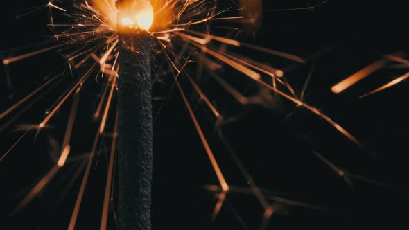 Sparkler on the Black Background in Slow Motion Macro Shot