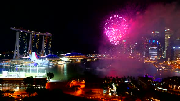 Beautiful colorful firework at Singapore city