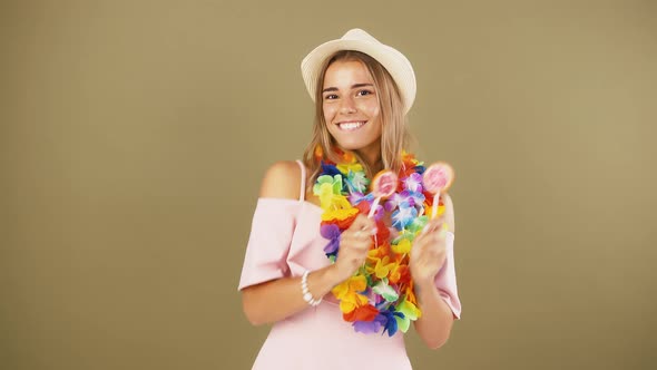 Young Model in Hat and Hawaiian Beaded Lei