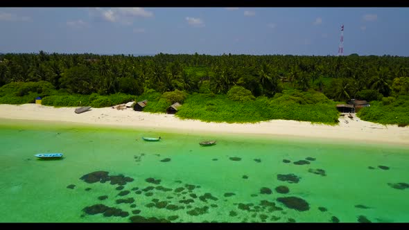 Aerial landscape of tranquil coast beach time by blue lagoon with white sand background of a dayout 