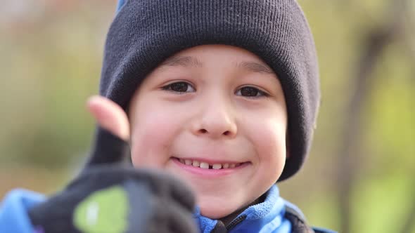 Portrait Happy Smiling Little Boy in Hat