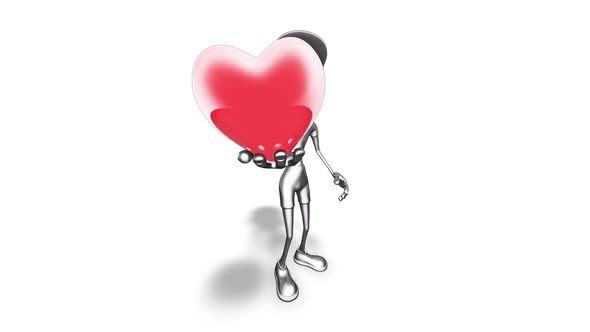 Silver Man Cartoon Show Heart  3D Looped on White