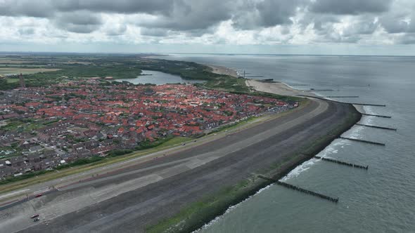 Westkapelle Province of Zeeland Seawall and Shoreline Urban City Aerial View