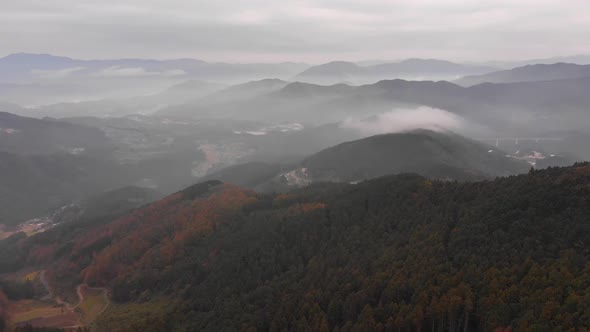 misty mountain range in japan