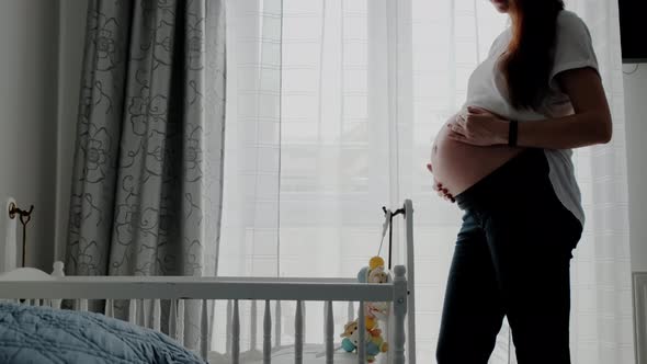 Pregnant Woman Stroking Belly Near Window Indoors