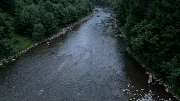 Aerial View of Rafting at Mountain River