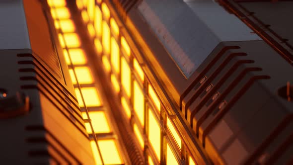 Yellow Lights and Metal Pannels in Futuristic Interior alt