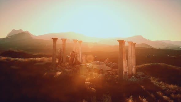 Old Greek Temple Ruins at Sunset