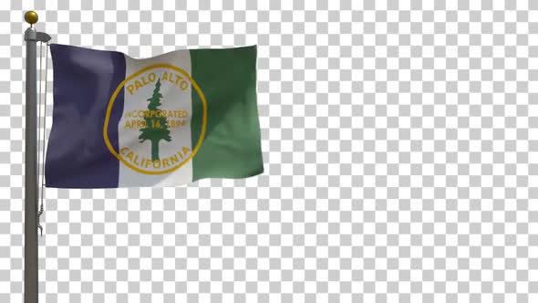 Palo Alto City Flag (California, USA) on Flagpole with Alpha Channel - 4K