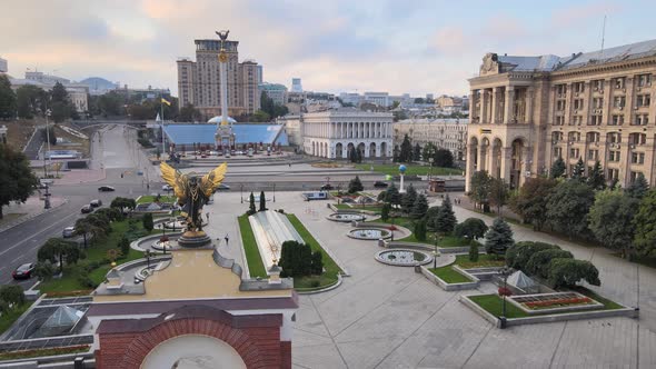 Independence Square in the Morning. Kyiv, Ukraine. Aerial View