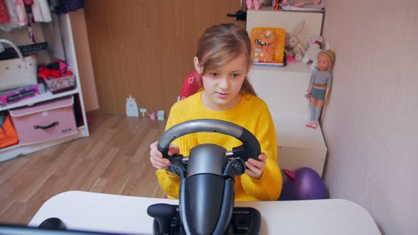 Girl Playing Races On Wheel