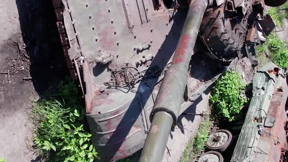 Vertical Video of a War in Ukraine  Destroyed Military Hardware