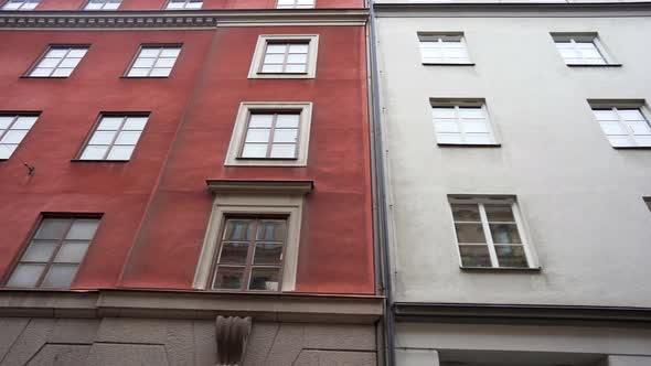 Apartment Buildings on European Streets in Old City, Scandinavian Windows