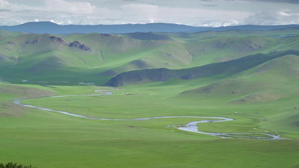 Obi River Flowing Through The Vast Empty Meadows in in Siberia of Asia Continent