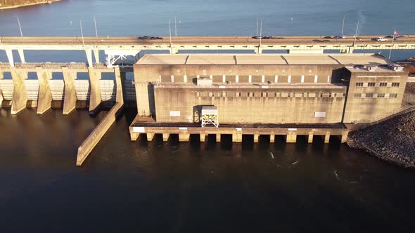 Locked off aerial shot. Chickamauga Hydroelectric Dam in Chattanooga Tennessee. Producing Electricit