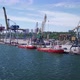 Aerial Drone. Flight Over Container Port With Ships And Cranes - VideoHive Item for Sale