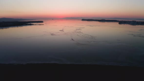 A Drone Flies Forward Over the Winter Sea