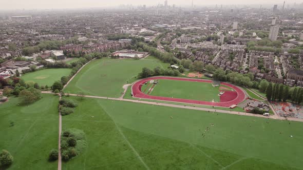 London City Aerial View from Parliament Hill Flying by around Belsize Park, Kentish Town, Chalk Farm