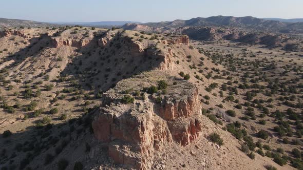 4k drone video of rock formations in New Mexico.