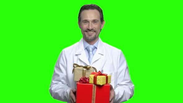 Portrait Male Doctor with Gifts