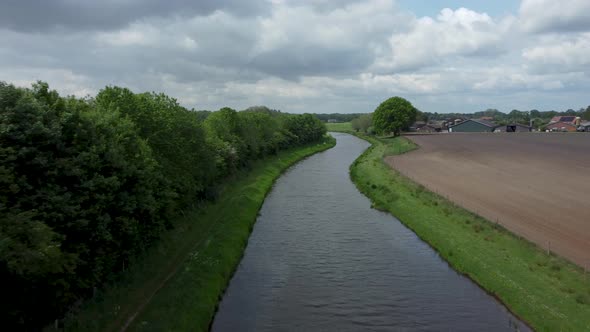 River Berkel in the Achterhoek flows through agricultural area, Gelderland, the Netherlands