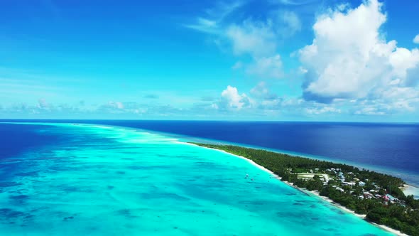 Aerial drone travel of luxury sea view beach lifestyle by blue water with white sand background of a