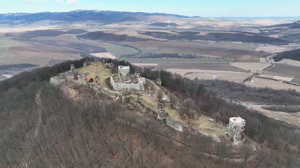 Aerial view of castle in Velky Saris city in Slovakia