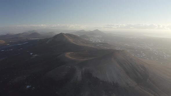 Aerial view of Caldera Blanca on Lanzarote island, Canary Islands, Spain.