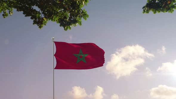 Morocco Flag With  Modern City 