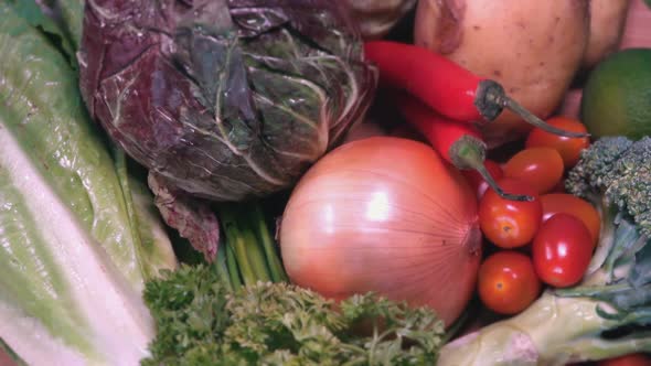 Assortment Of Fresh Vegetables For Salad Rotating