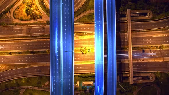 4K : Aerial time lapse in motion drone shot of freeway and interstate traffic