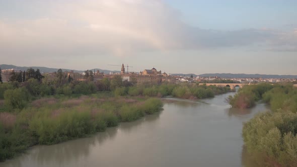 Aerial view of Guadalquivir river and Cordoba