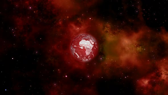 Red color Slowly Zoom In Planet earth Galaxy Space