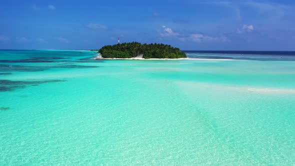 Natural birds eye clean view of a summer white paradise sand beach and aqua turquoise water backgrou