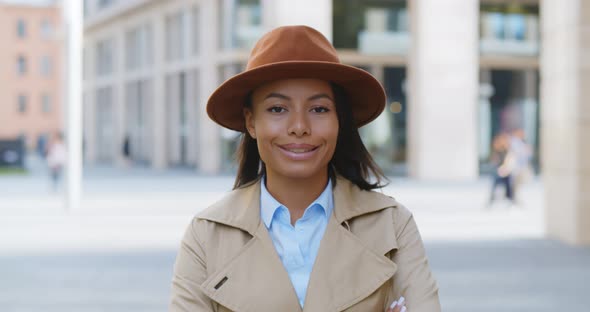 Young African American Woman Smiling Happy Standing at City