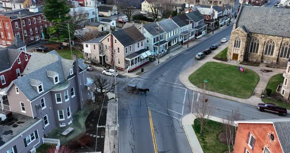 Amish horse and buggy carriage in Ephrata Lancaster County Pennsylvania. Old fashioned Plain People