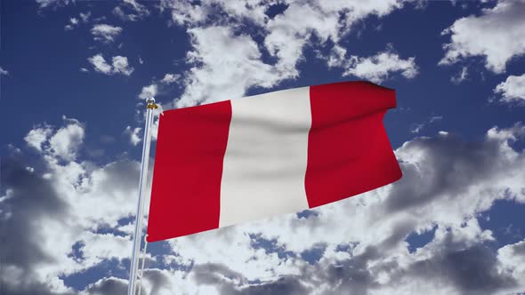 Peru Flag With Sky 4k