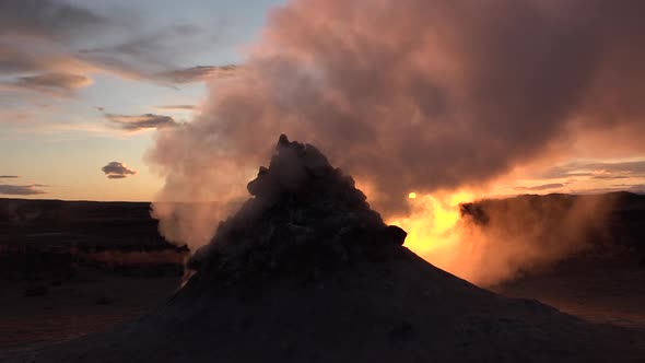 Iceland. Geothermal region area valley with smoking fumaroles and hot streaming water from geysers.