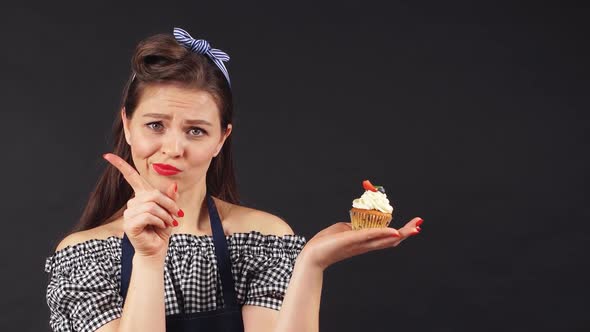 Emotional Girl Pastry Shows Hand Gestures.