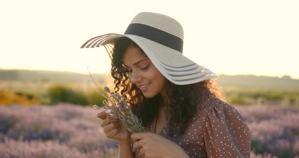 Young Indian Woman Posing in Lavender Field