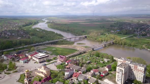 Aerial view of town of Halych, old Ukrainian capital in Ivano-Frankivsk region, Ukraine