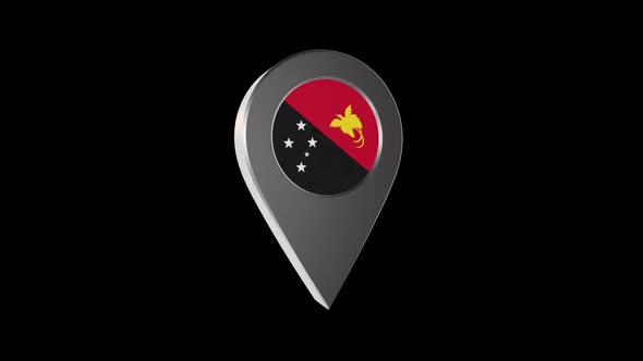 3d Animation Map Pointer With Papua New Guinea Flag With Alpha Channel  - 2K