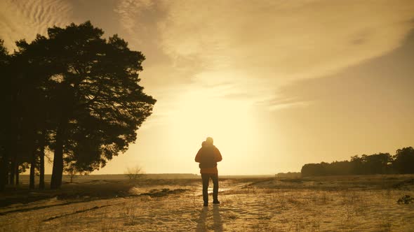 Silhouette Hiker Man Travelling Alone with Backpack