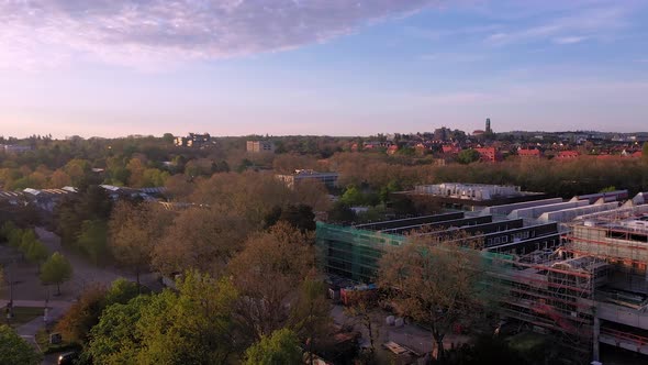 Panoramic drone video over historic German university and science city Darmstadt