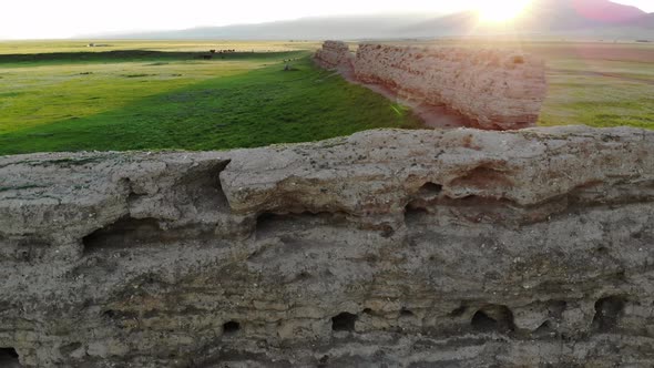 Ruins of Ancient City, Building and Wall From Ancient Times in Treeless Vast Plain of Mongolia