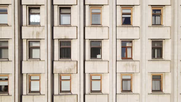 Urban Architecture: Many Windows of a Building. Slow Motion