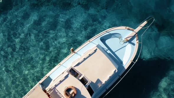 Beautiful White Yacht Moored in a Blue Ocean Lagoon